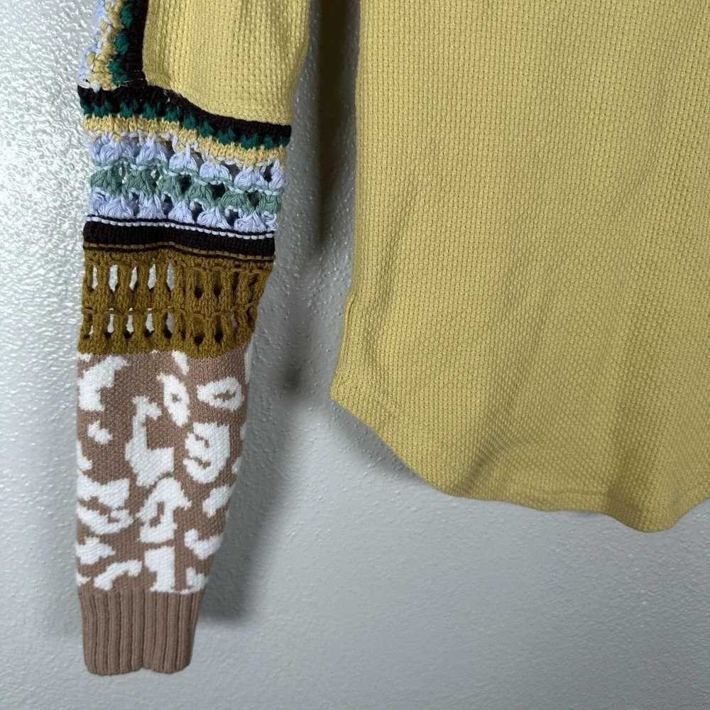 Free People Switch It Up‎ Thermal Top Womens XS Crochet Yellow Multicolor Boho
